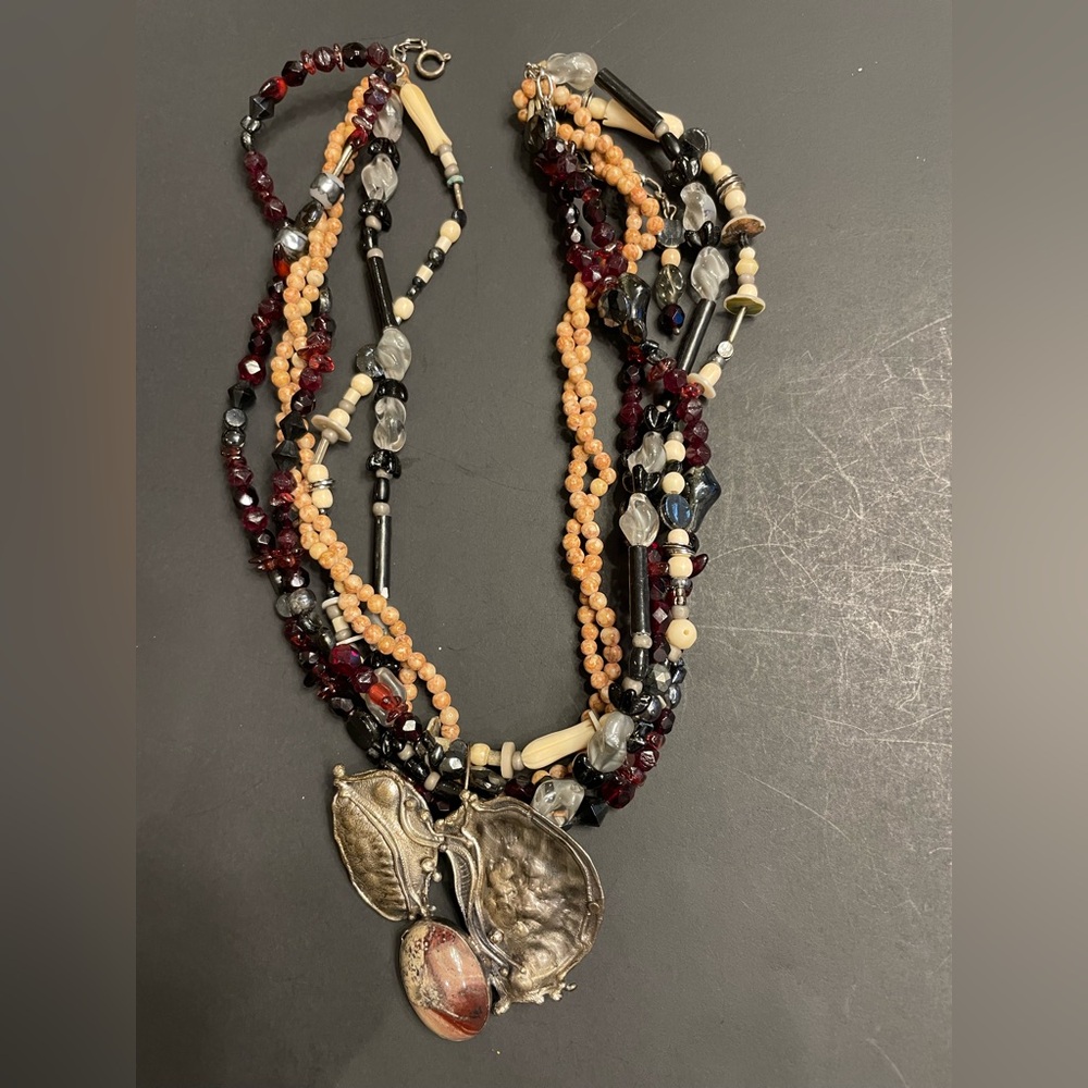 Multicolor Beaded Necklace with Silver Pendant